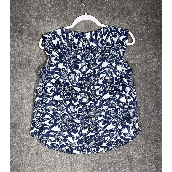 LOFT Petite Sleeveless Scoop Floral Top Womens Size Small SP Blue Ruffle Keyhole - Picture 2 of 7